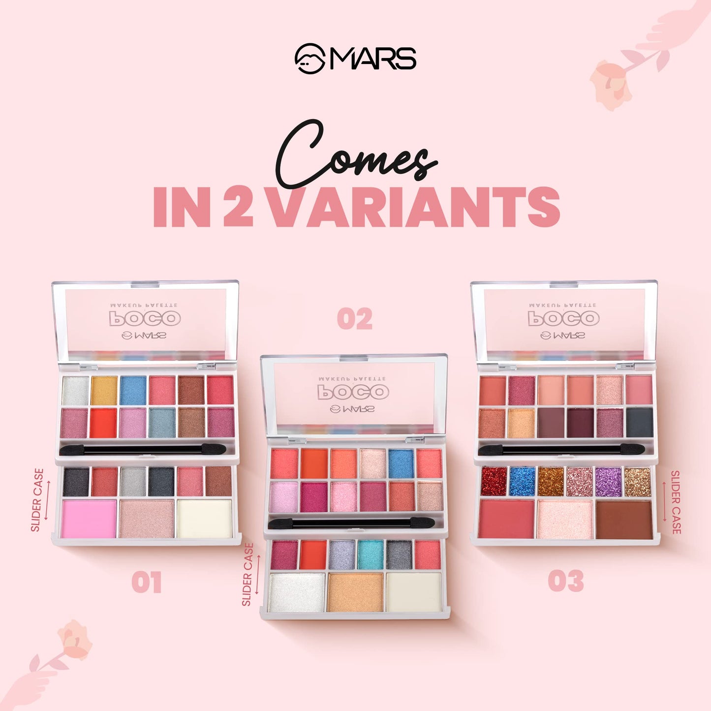 MARS Poco Face Makeup and eyeshadow Palette with Slider Case | Free Applicator | Long Wearing | Highly Pigmented and Easy to Blend 21 Shades (20g) (03-Multicolor)