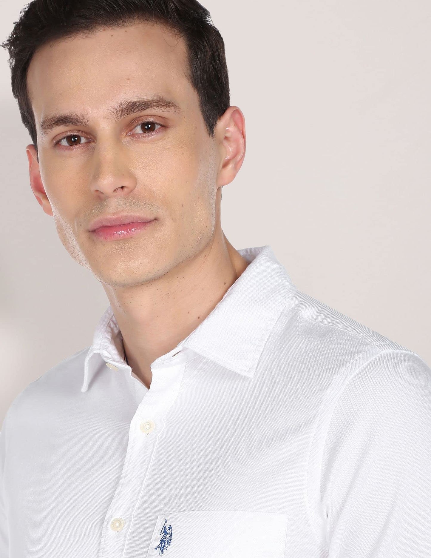 U.S. POLO ASSN. Mens Solid Dobby Fs Regular Fit Shirts (Usshtfx0006_White_M)