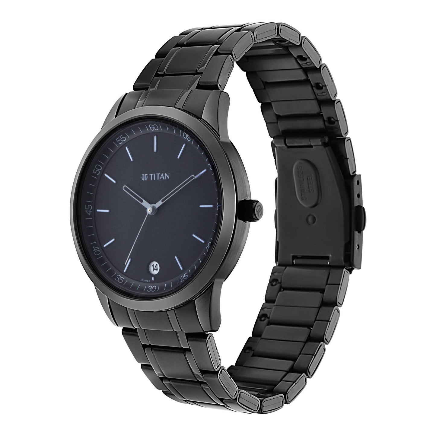 Titan Minimalist Quartz Analog with Date Black Dial Black Metal Strap Watch For Men - NT1806NM01