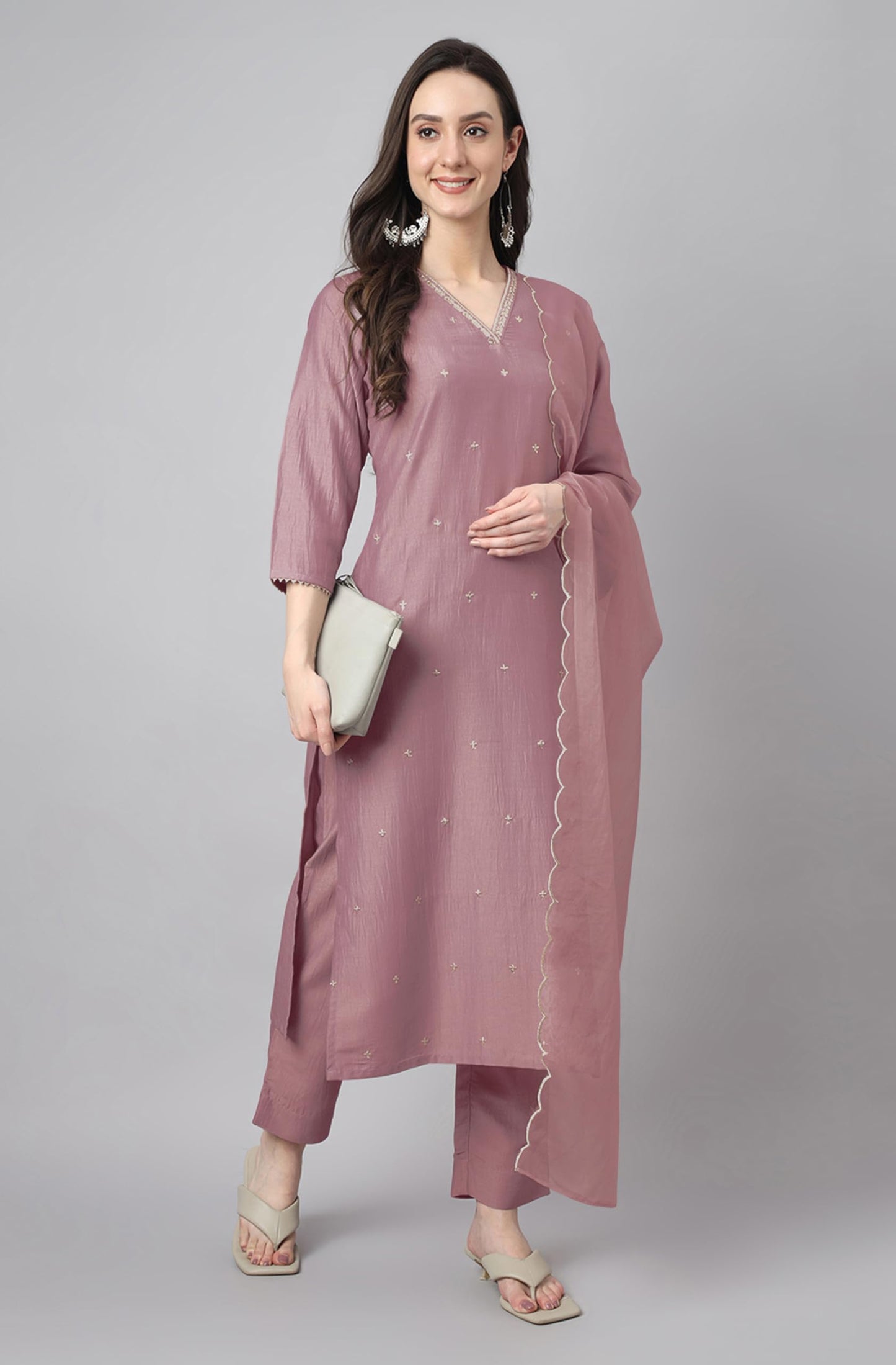 Janasya Women Mauve N/A Printed - Kurta with Pant & Dupatta Latest Style