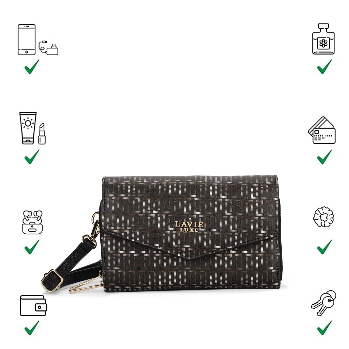 Lavie Luxe Women's Mono Sally 2C Crossbody Sling Bag | Ladies Purse Handbag | Gift for Women