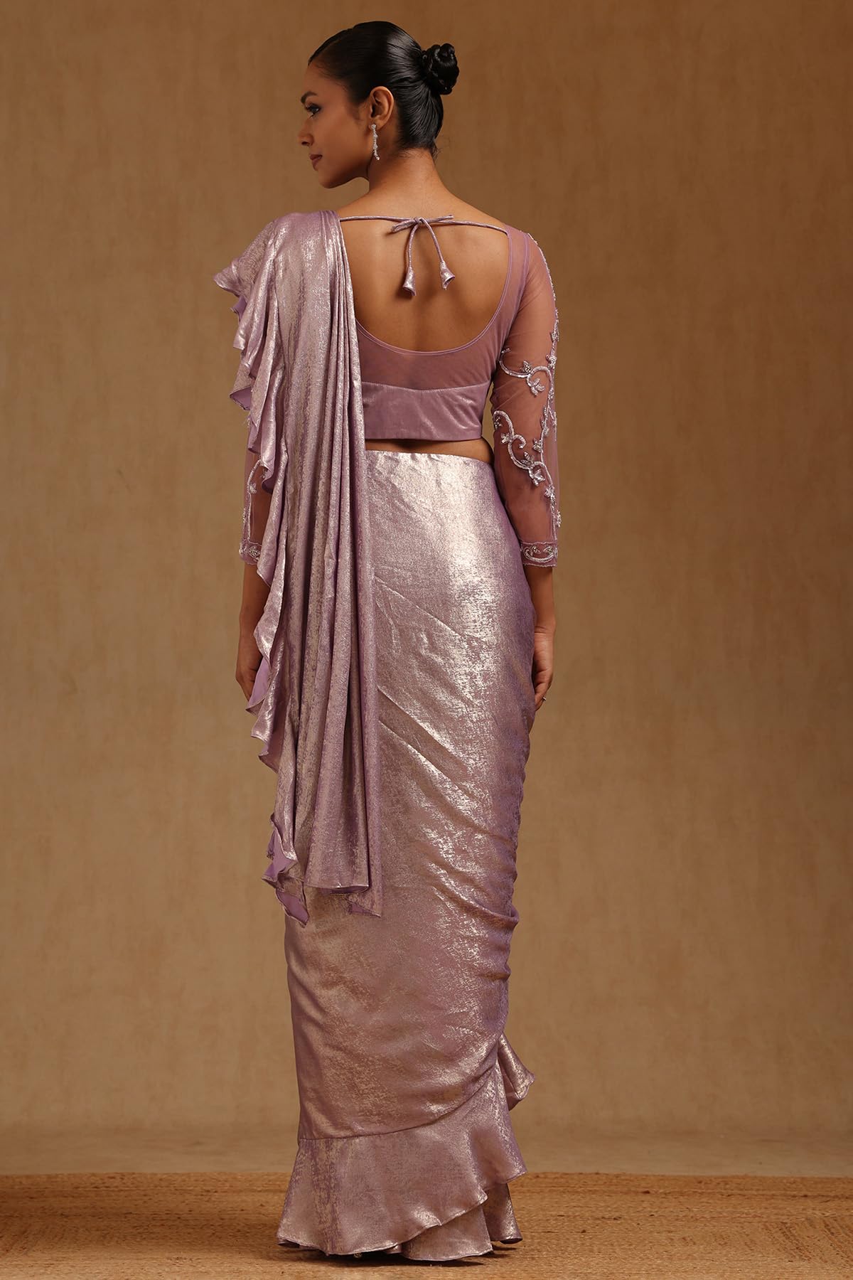 Soch Womens Lavender Fendy Tissue Solid Ready to Wear Saree