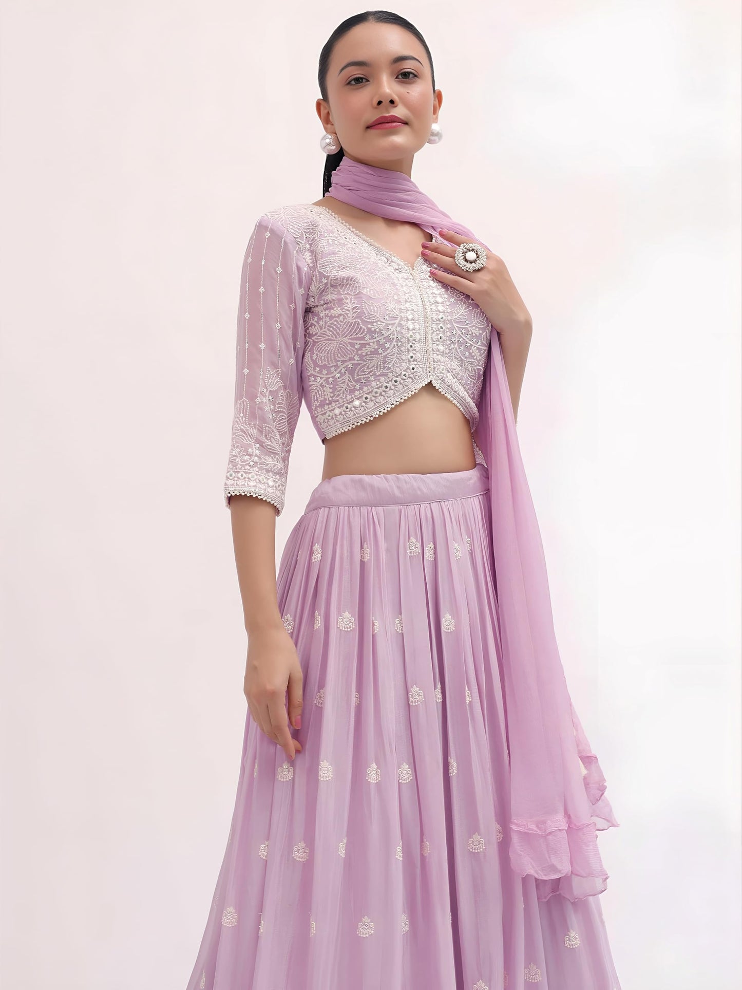 Zeel Clothing Women's Sequins Thread Embroidered Georgette Designer Lehenga Choli with Dupatta (5127-Womens-Lehenga-Choli-Latest; Free Size) (Pink)