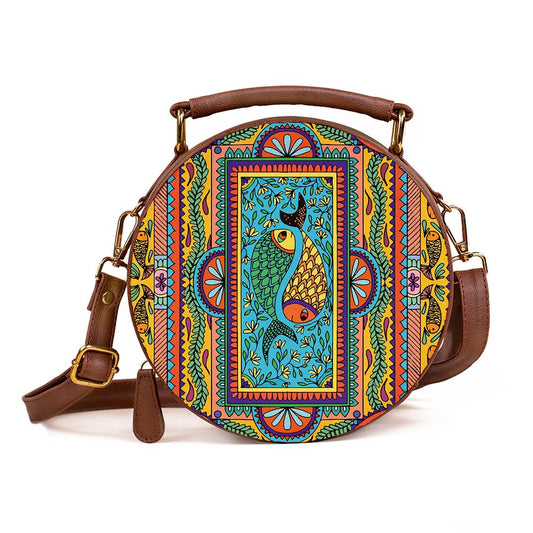 Kalankit Round Women Sling Bag | Stylish Pure Vegan Leather Crossbody Bag for Girls and Ladies | Detachable Shoulder Strap & Zipper Flap Bag | Multicolor