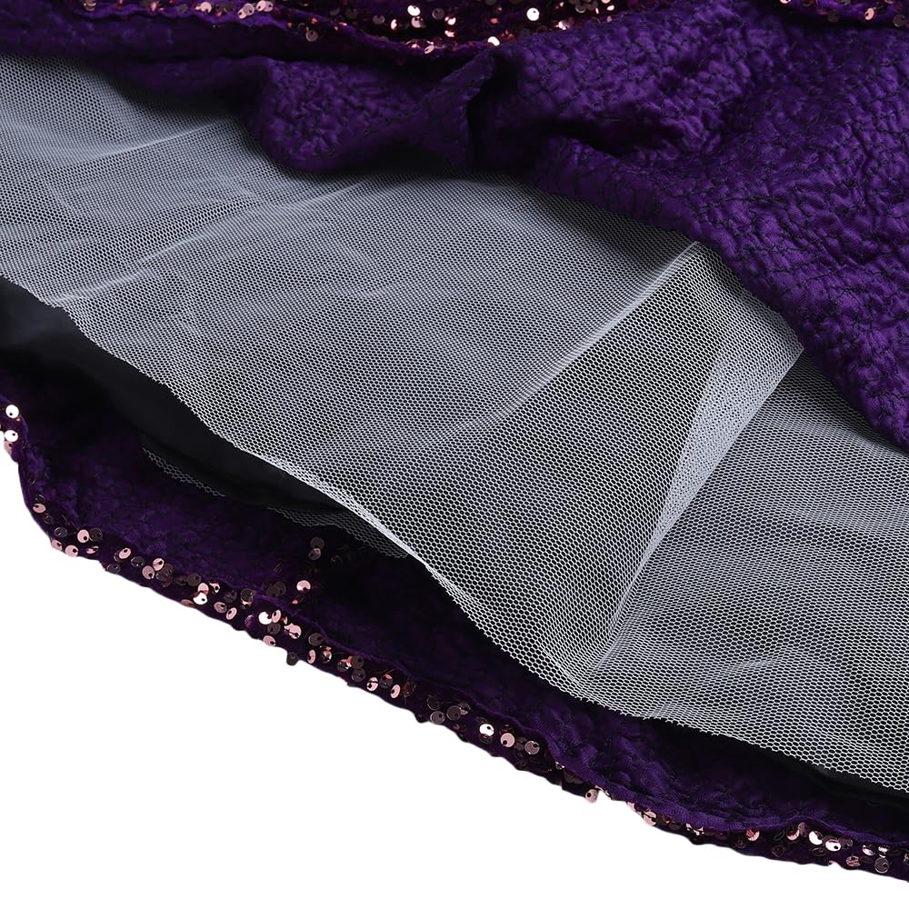 Hopscotch Girls Polyester Lycra Sequin Gown In Purple Color For Ages 8-9 Years (AL7-4565009)