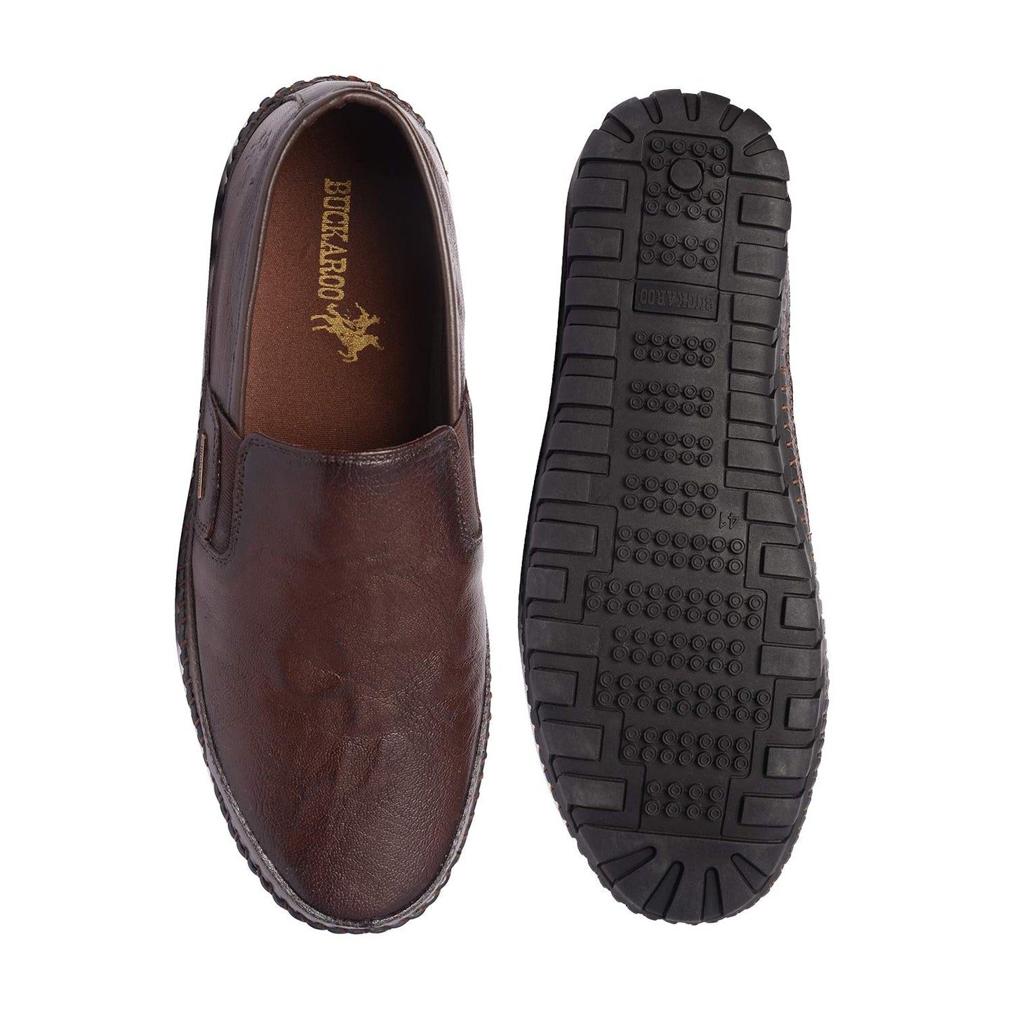 Buckaroo Nardo Natural FullGrain Leather Brown Casual Slip-On Shoes for Mens: Size UK 8