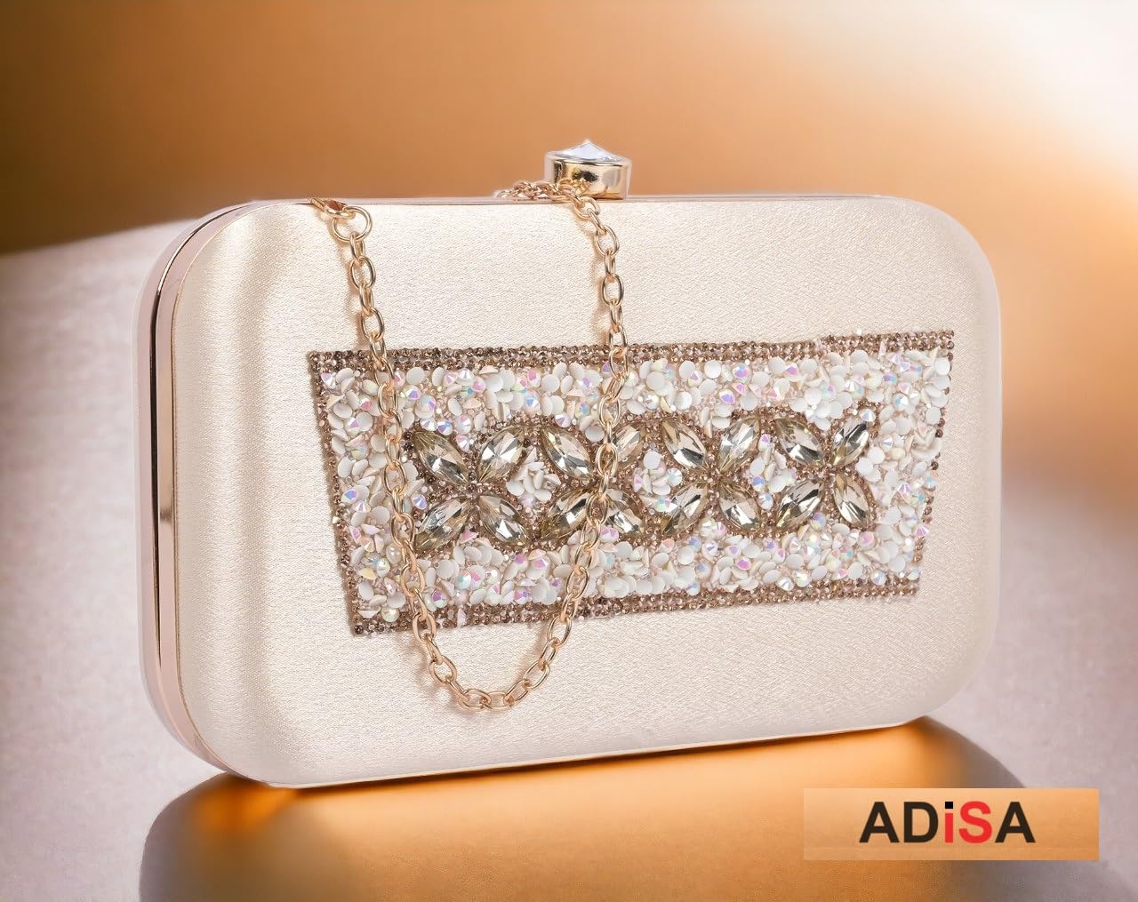 ADISA Beaded formal party clutch with gold chain for women and girls (CL108-GOL)