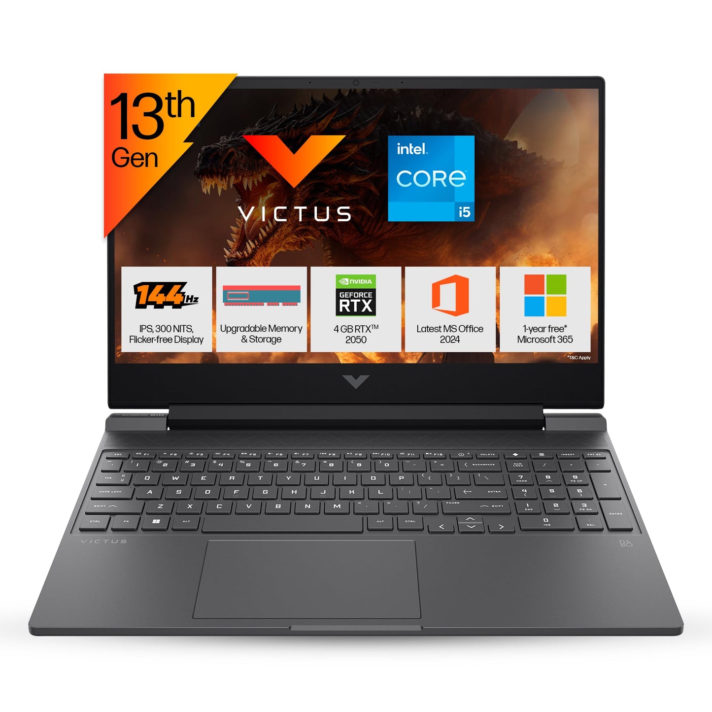 HP Victus, 13th Gen Intel Core i5-13420H, NVIDIA RTX 2050 Gaming Laptop(Upgradable 16GB DDR4, 512GB SSD),144Hz, IPS, 300 nits, 15.6''/39.6cm,Win11, M365*,Office24, Mica Silver, 2.3kg, fa2703tx