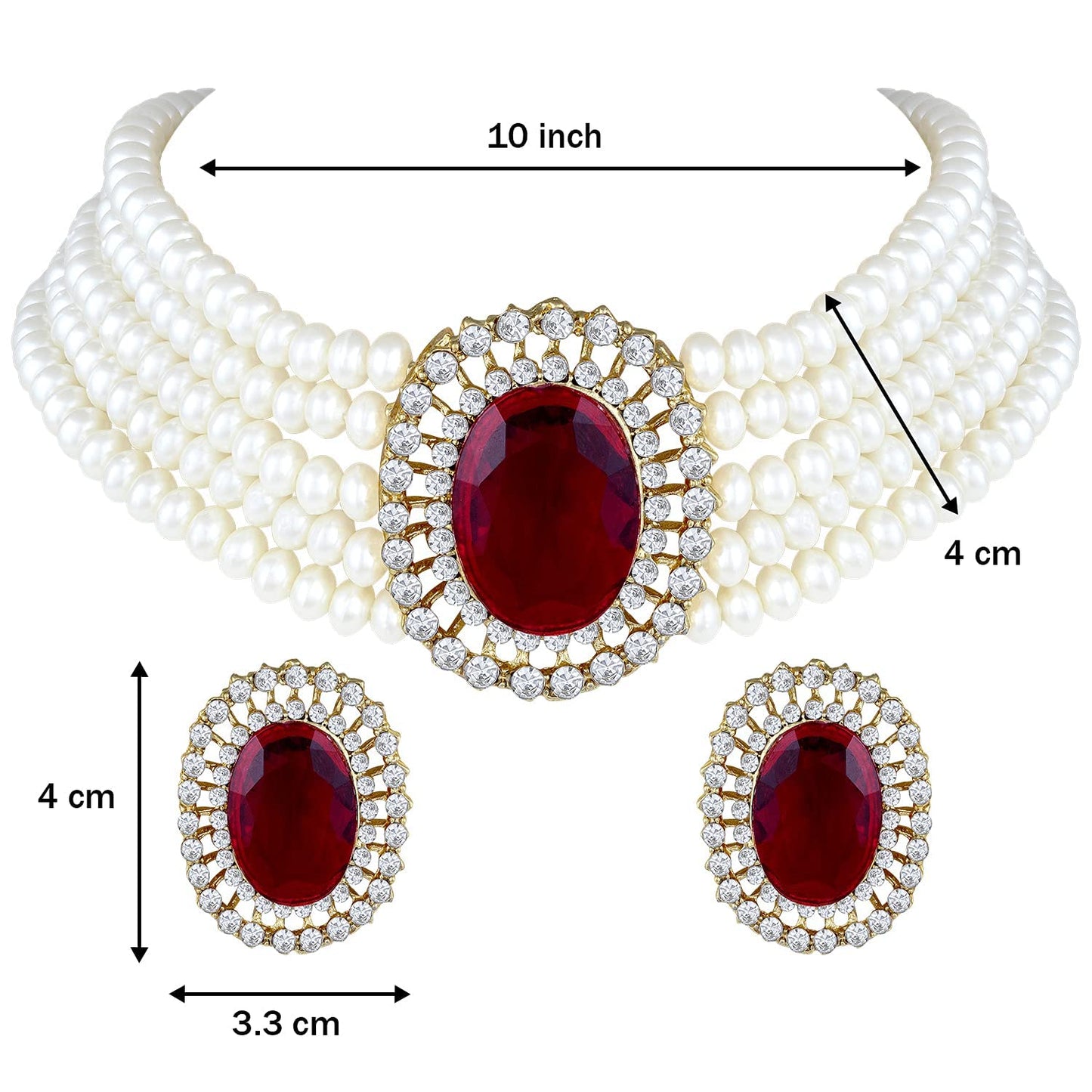 I Jewels Gold Plated Traditional Stone Studded Pearl Choker Necklace Jewellery Set For Women/Girls (ML316M)