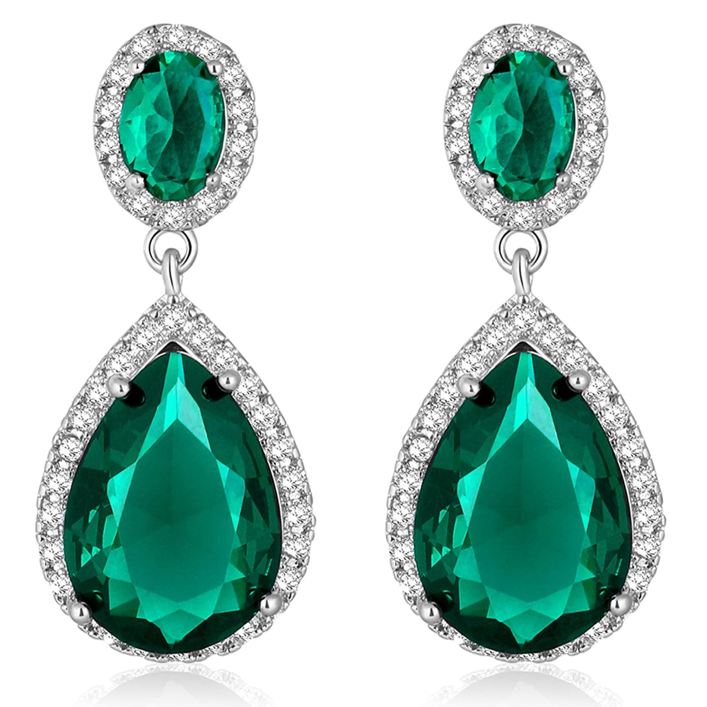 Peora Silver Plated Cubic Zirconia & Green Crystal Studded Drop Earrings Trending Jewellery For Women