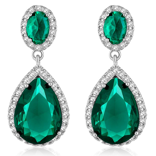Peora Silver Plated Cubic Zirconia & Green Crystal Studded Drop Earrings Trending Jewellery For Women
