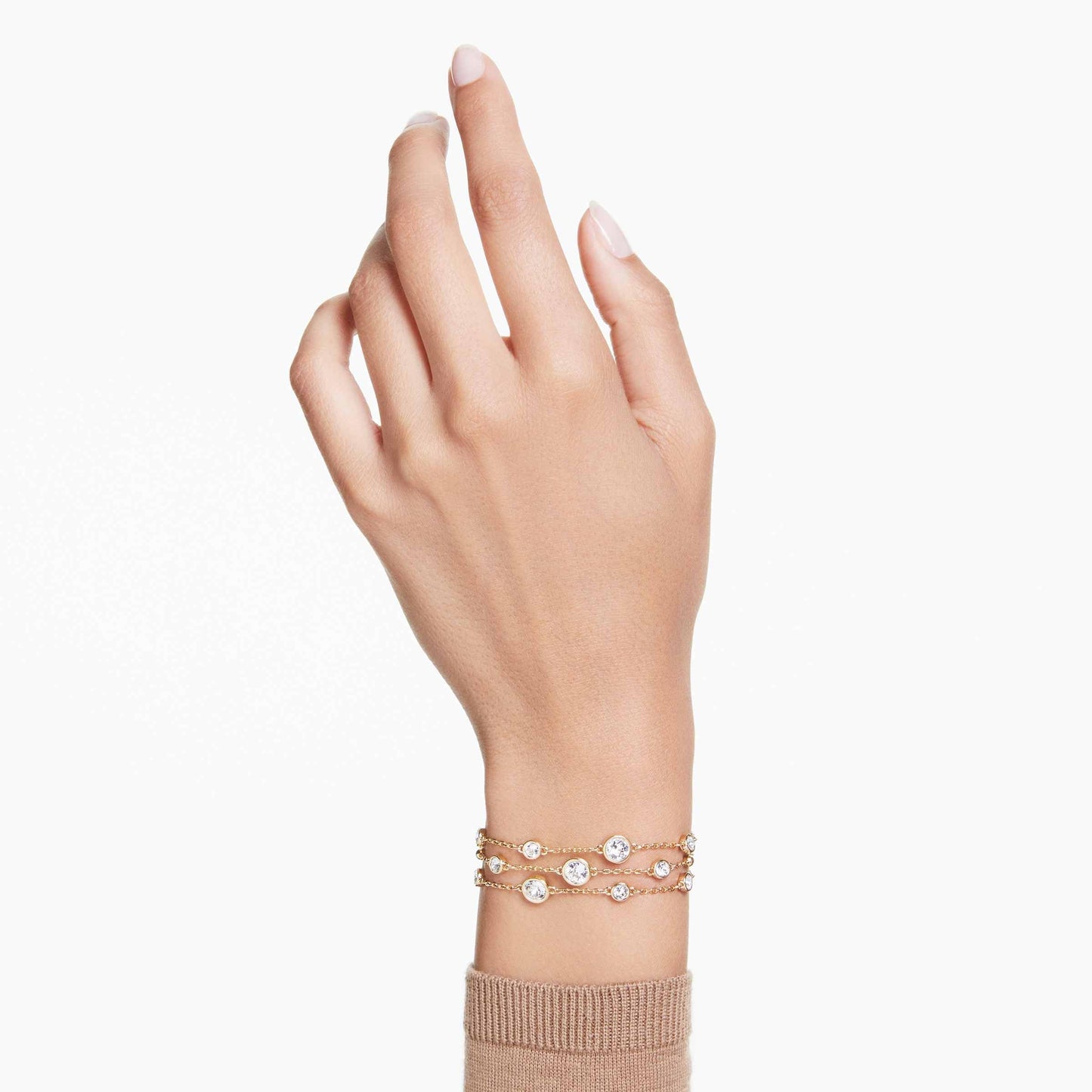 Swarovski Imber wide bracelet, Round cut, White, Gold-tone plated