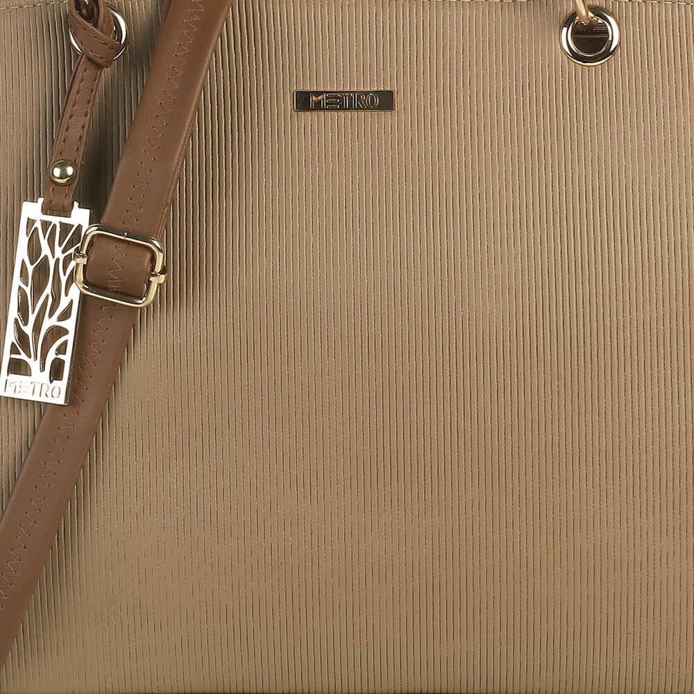 Metro Women Beige Faux Leather Handbag with Detachable Sling (66-7852)