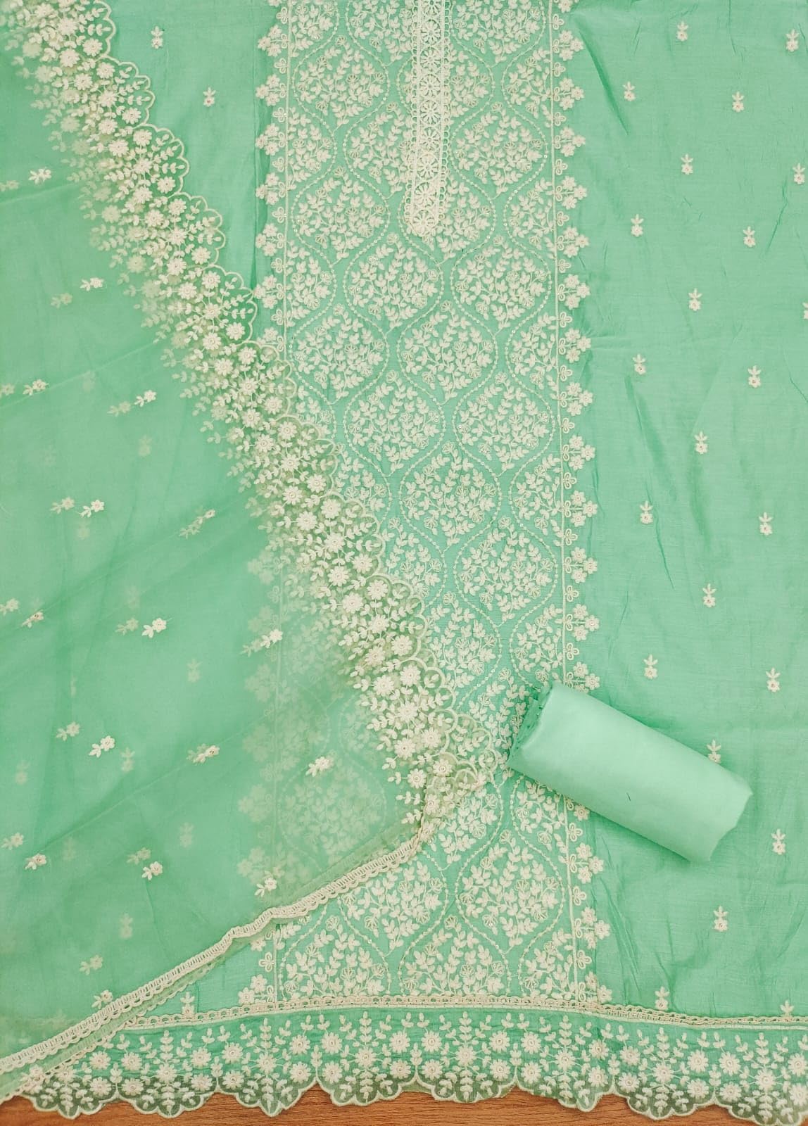 Pandadi Saree Women's Chanderi with Embroidery Work Dress Material (Mint Green)