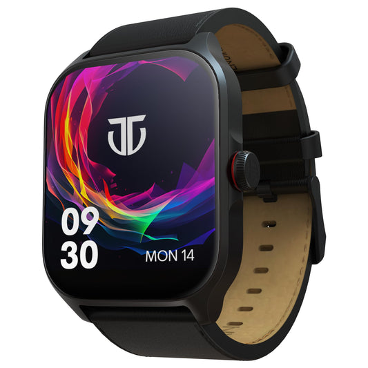 Titan Zeal 1.85" AMOLED Metal Case Smart Watch with BT Calling, SpO2, 100+ Sports Modes, Auto Sports Recognition, Fast Charging Smartwatch for Men & Women with – Black Leather Strap (Black)