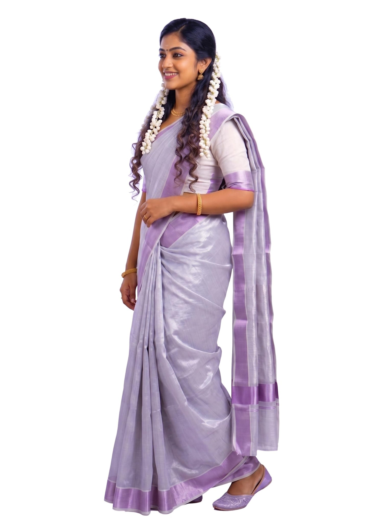 YETTALAN® Kerala Traditional Tissue Saree for Women with Running Blouse | South Indian Ethnic Saree for Weddings Onam Vishu Temple Wear & Festivals (Rose Copper Tissue)