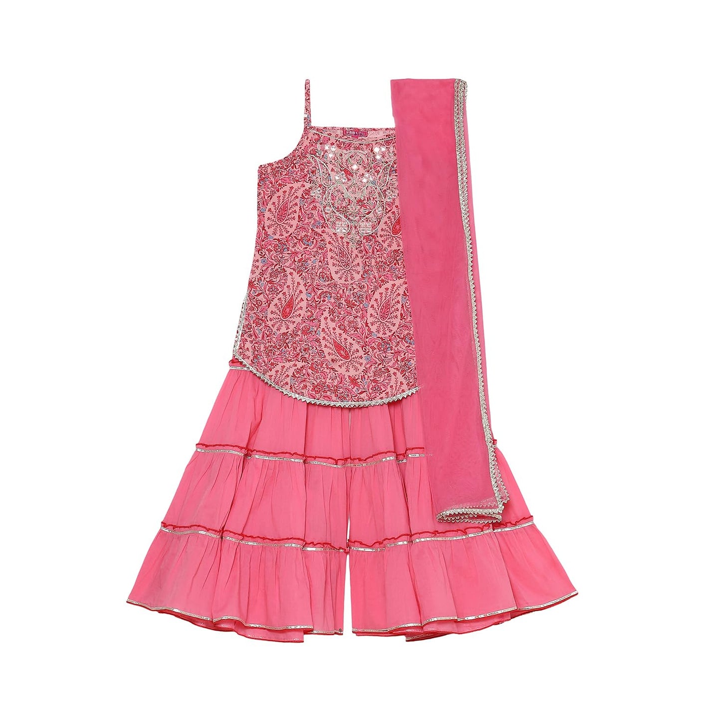 Biba Girl's Cotton Kurta, Bottom, Dupatta (KWPAISLEY6394SS25PNK_Pink