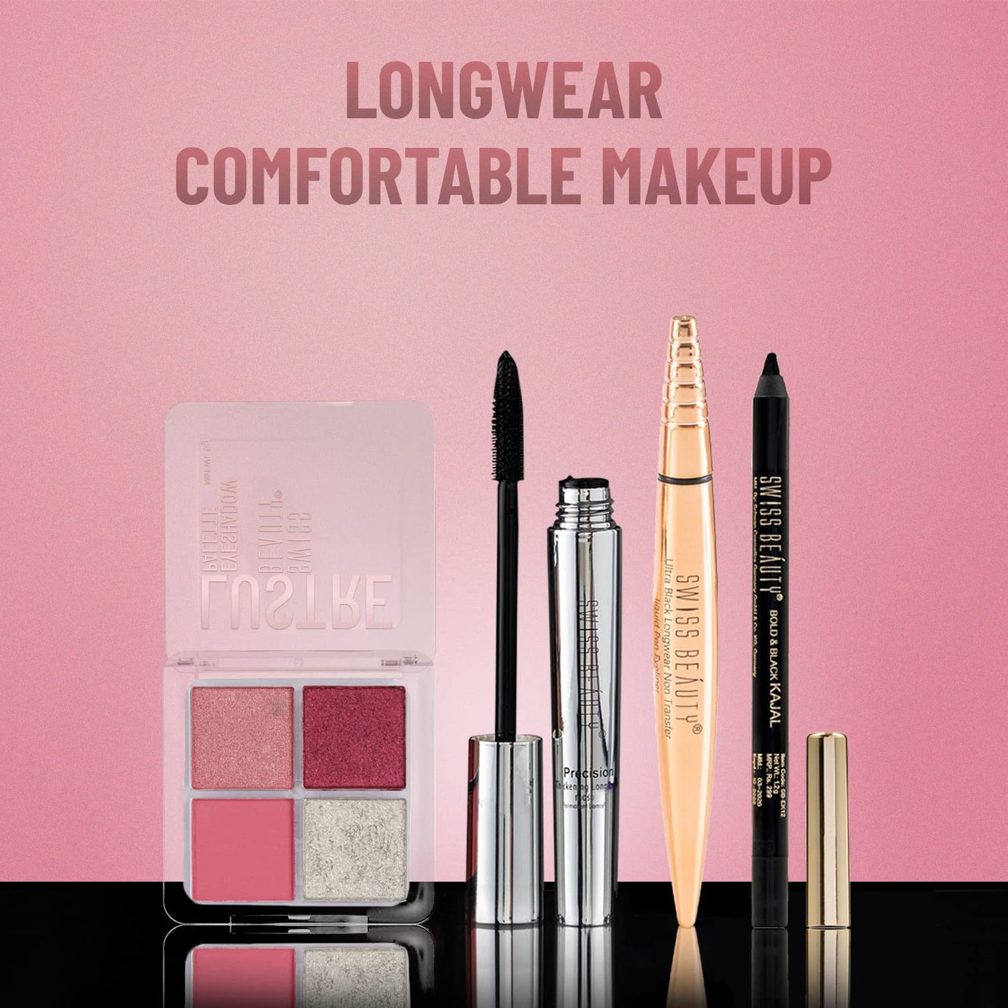 Swiss Beauty Lustre Eyeshadow Palette | 4 Highly Pigmented Shades in Matte & Shine |Long-Lasting | All Skin Types | Shade- Shimmer n shine, 5gm