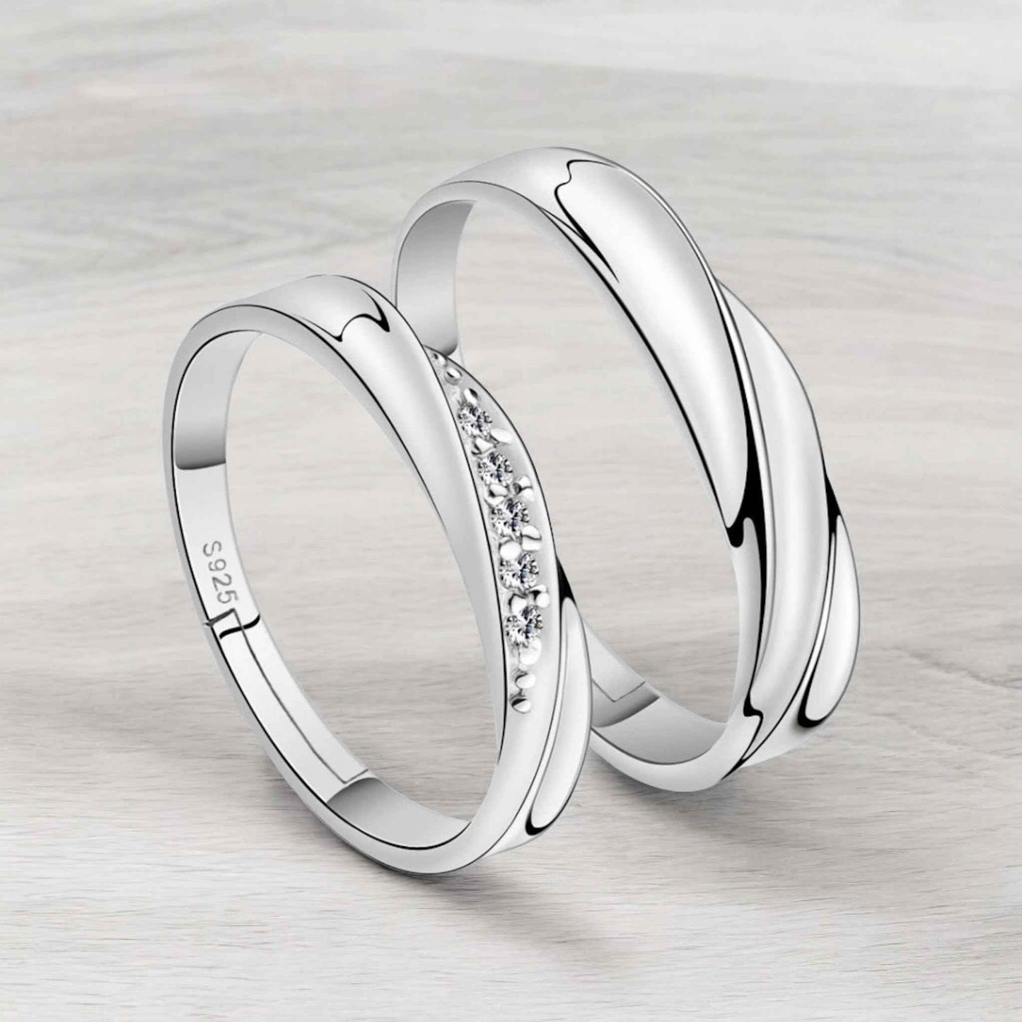 Nilu's Collection Unisex Adult 925 Sterling Silver Cubic Zirconia Designer Couple Rings, Adjustable Couple Band, Promise Rings For Lovers