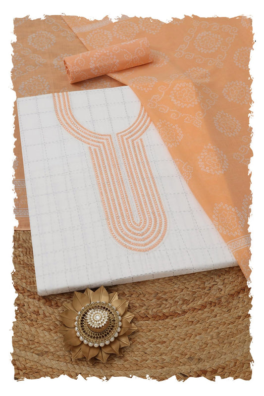 Soch Womens White Cotton Checks Dress Material With Machine Embroidery and Sequin Details