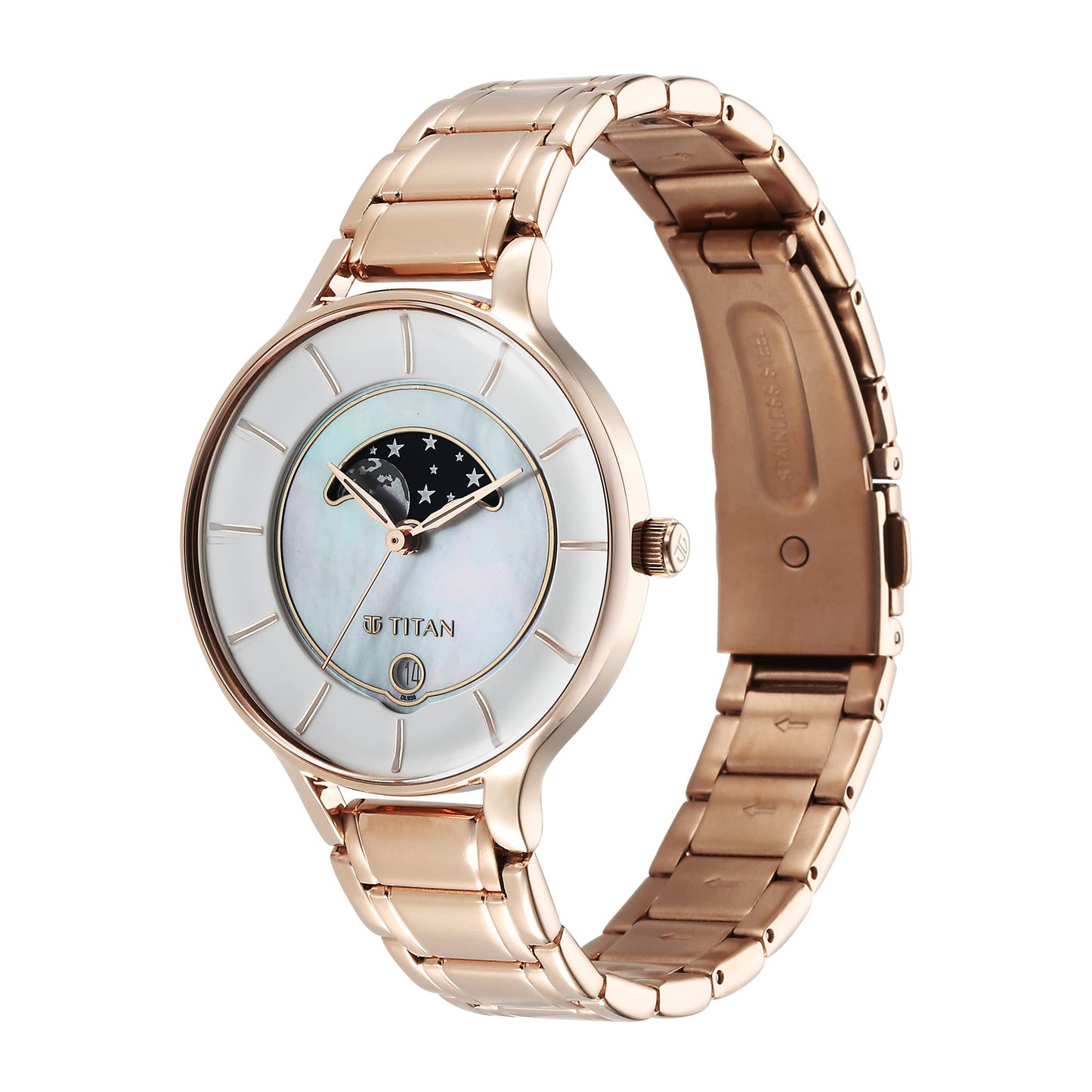 Titan Premium Workwear White Dial Analog Date Stainless Steel Strap Watch for Women-NS2674WM02