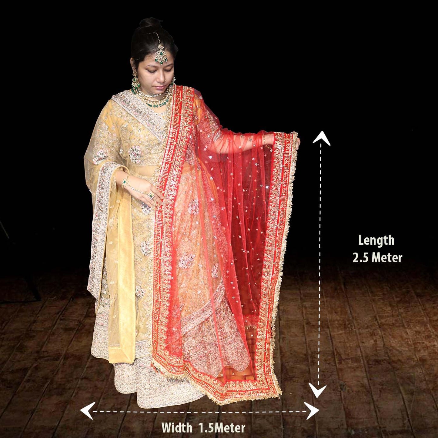 kaevion 2.5M Red Net Sada Saubhagyawati Bhav Bridal Wedding Dupatta With Sequins lace | Bridal Women's Net Dupatta | Traditional Dulhan Entry Chunni | Designer Contrast Dupatta for Lehenga Saree