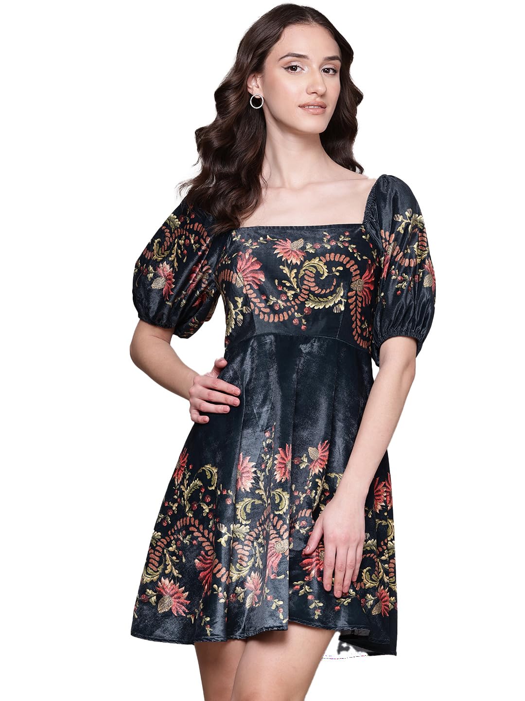 Label RITU KUMAR Black Itzel Velvet Short Dress