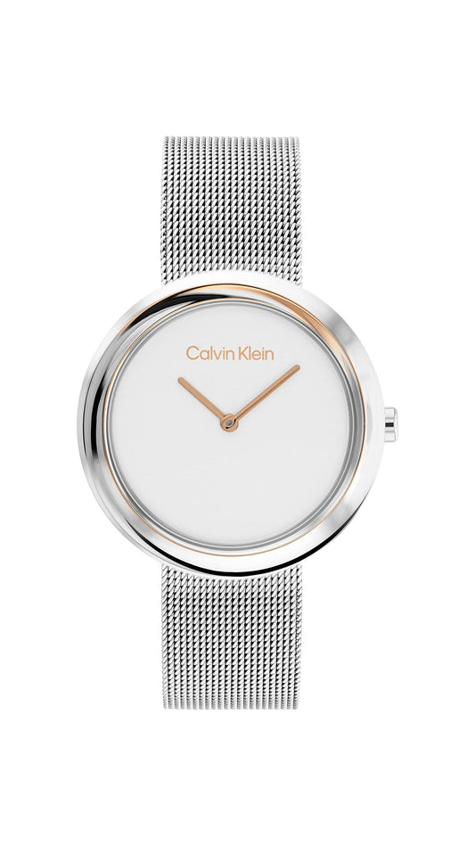 Calvin Klein Twisted Bezel Analog White Dial Women's Watch-25200011
