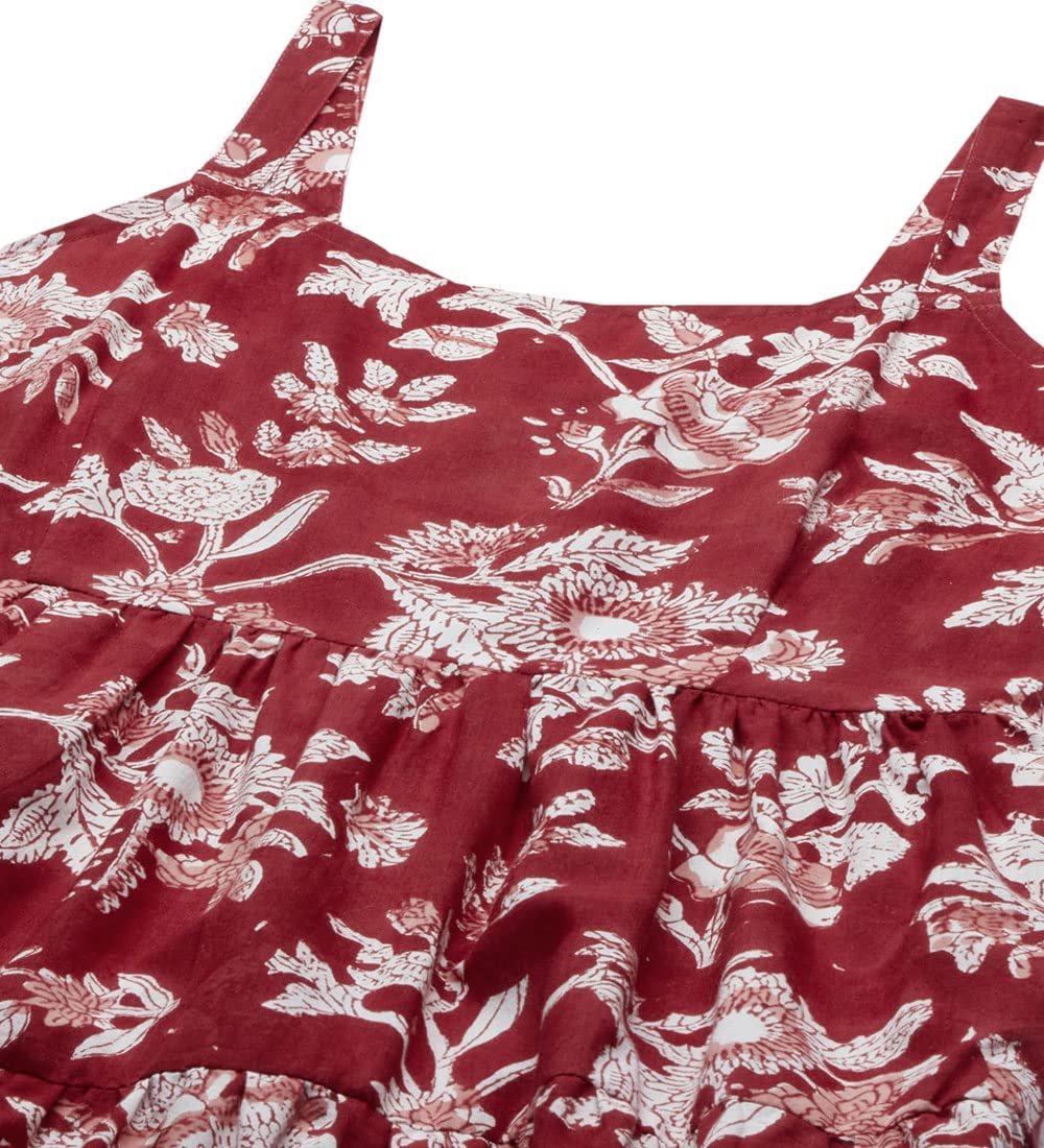 Divena Red Floral Printed Shoulder Strap Long Dress