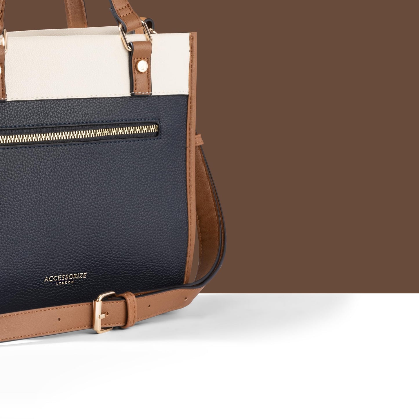 Accessorize London Women's Navy Blue Mini Colour Block Handheld Satchel Bag with Detachable and Adjustable strap | Satchel Bag for Work | Ladies purse | Stylish Shoulder Bag | Gift For Women