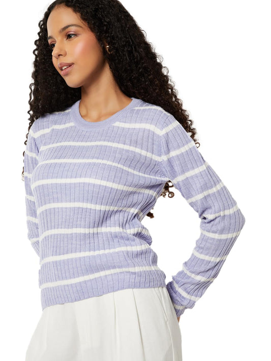 Max Women Striped Sweater (Blue_M)