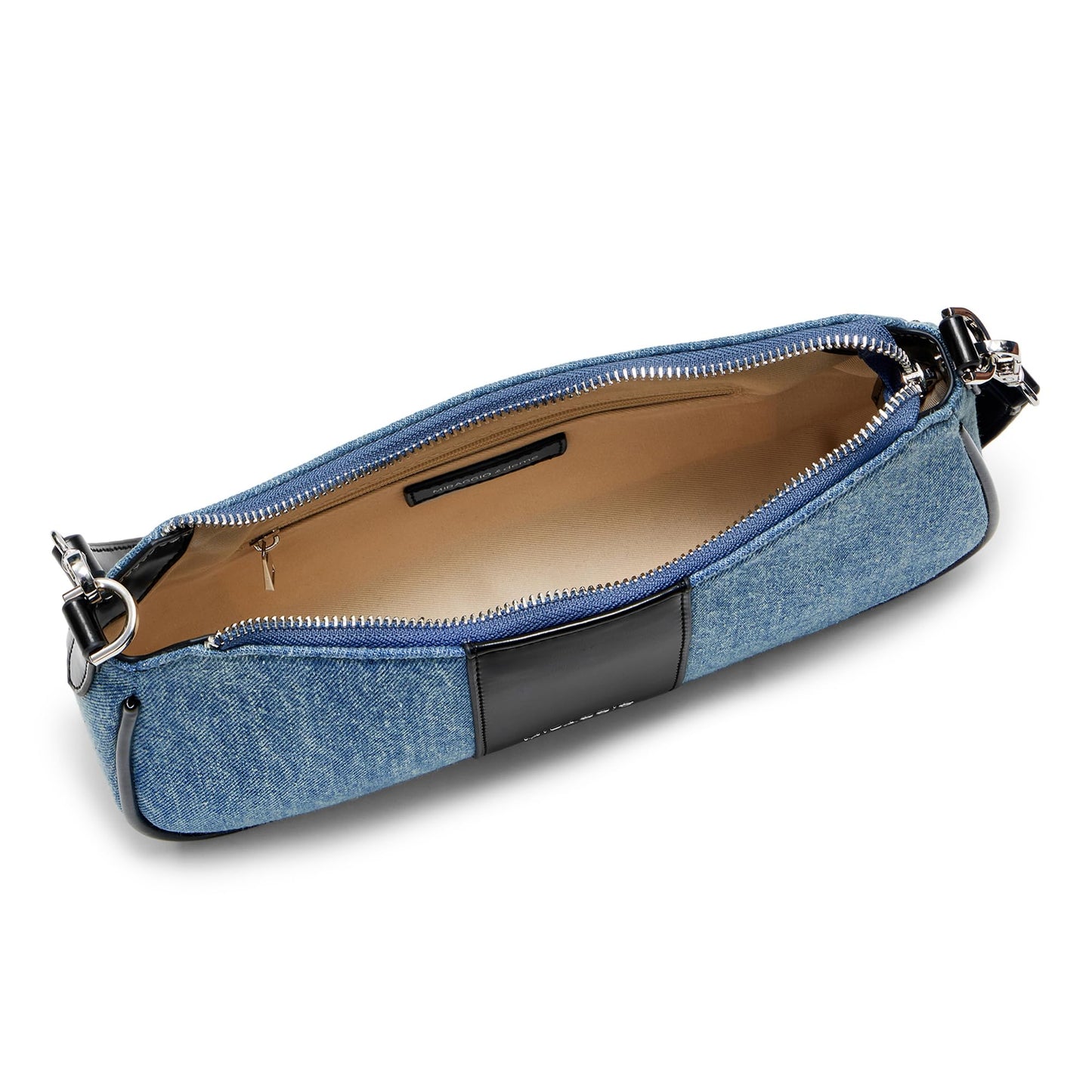 Miraggio Bella Denim Shoulder Bag with Adjustable & Detachable Sling/Crossbody Strap for Women (Denim & Black)