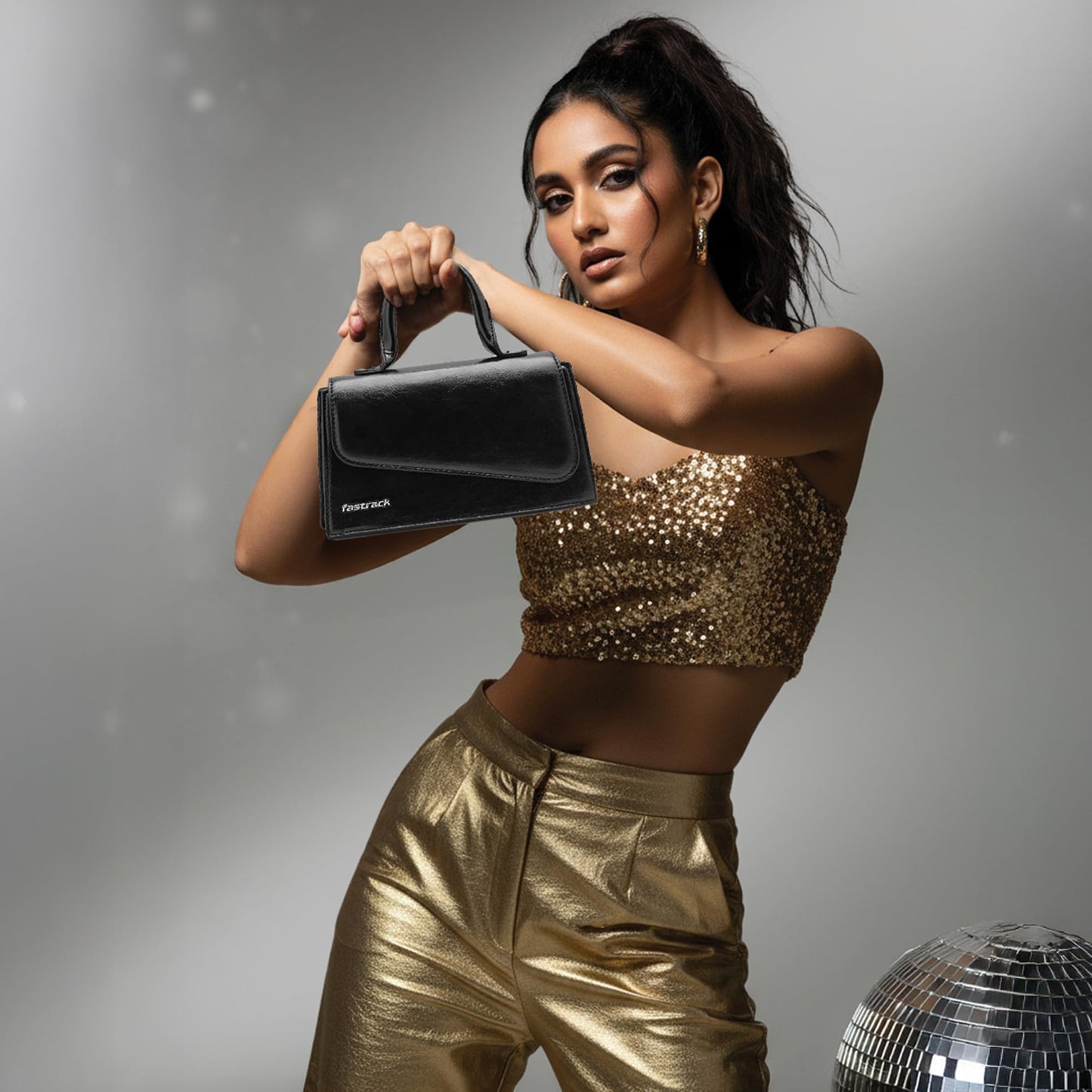 Fastrack Lil’Spark Sling | Black Faux-Leather Women’s Handbag | Sling with Fixed Handle & Detachable Strap for Casual & Party Carry