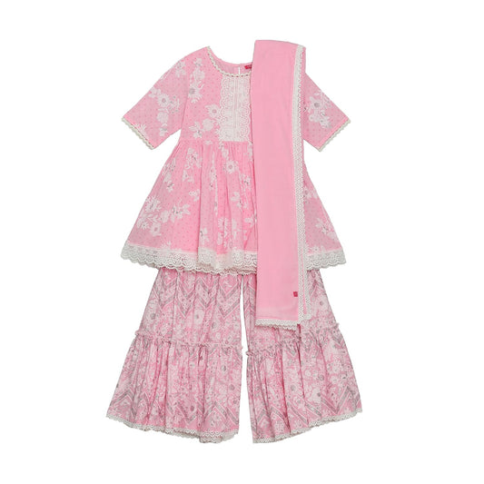 BIBA GIRLS PRINTED GATHERED KID(KWWHITE BLOOMS5764_PINK_15)