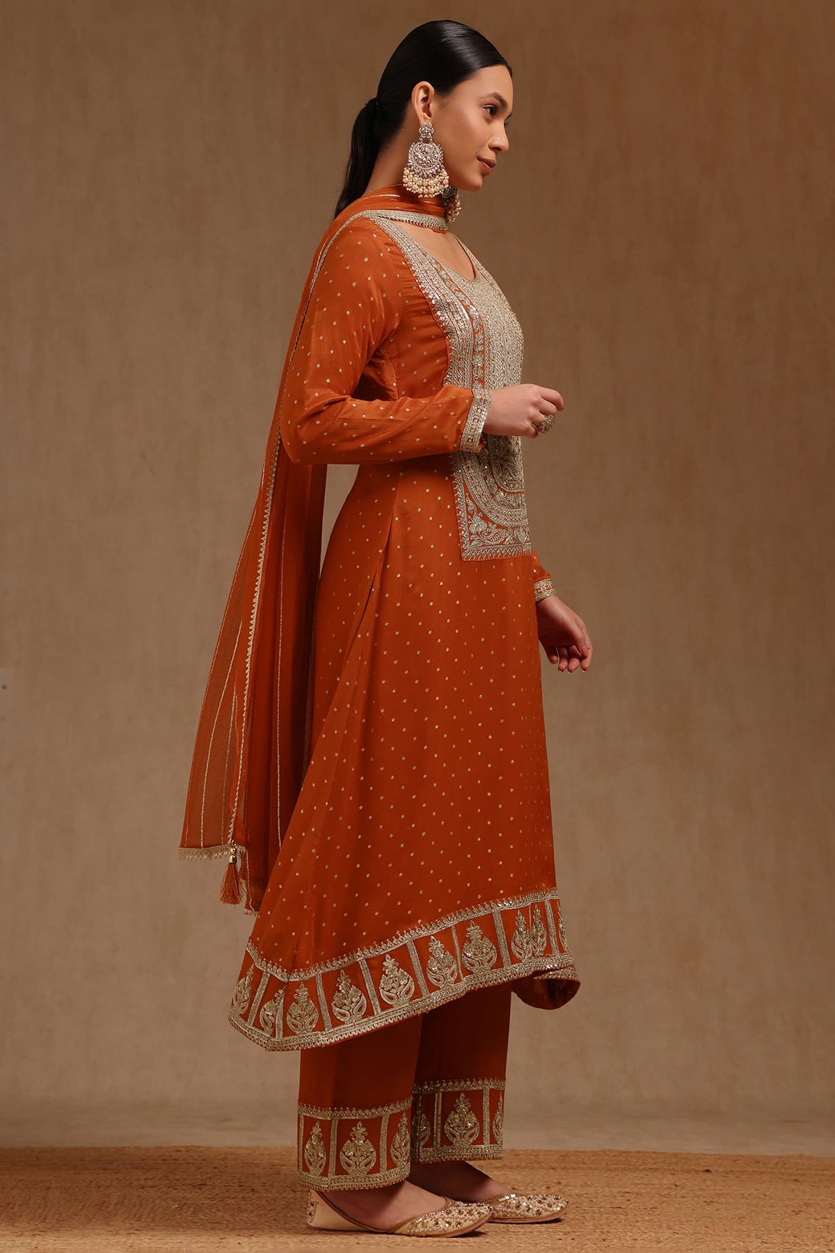 Soch Womens Orange Georgette Sequin Embellished Salwar Suit