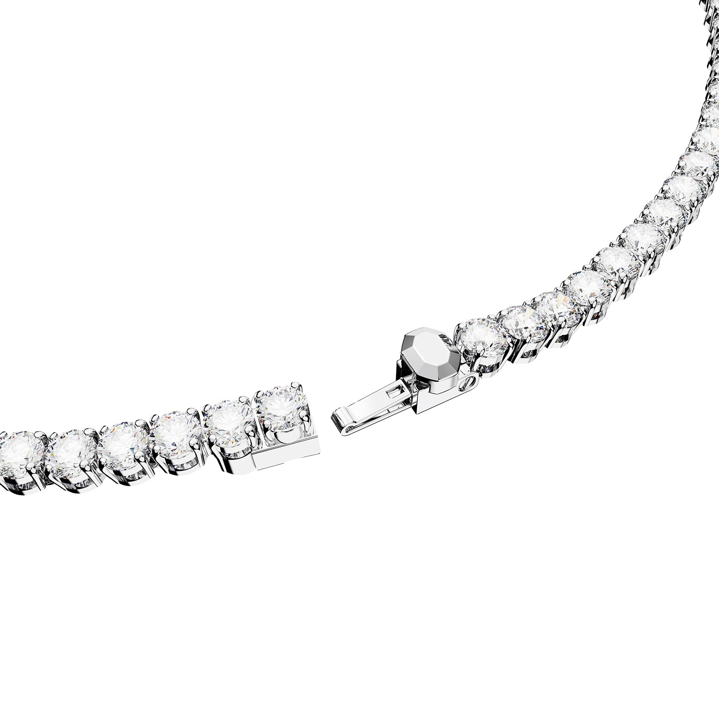 Swarovski Matrix Tennis Necklace and Stud Earrings Set, Round cut, White, Rhodium plated