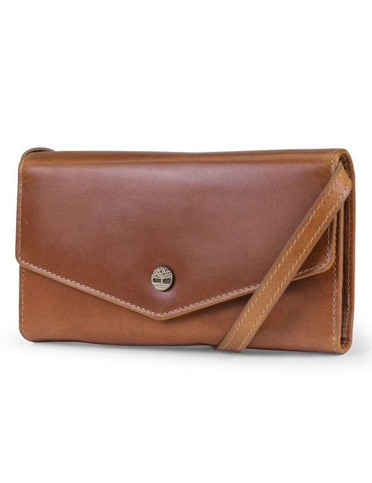 Timberland RFID Leather Wallet Phone Bag with Detachable Crossbody Strap, Cognac (Buff Apache)
