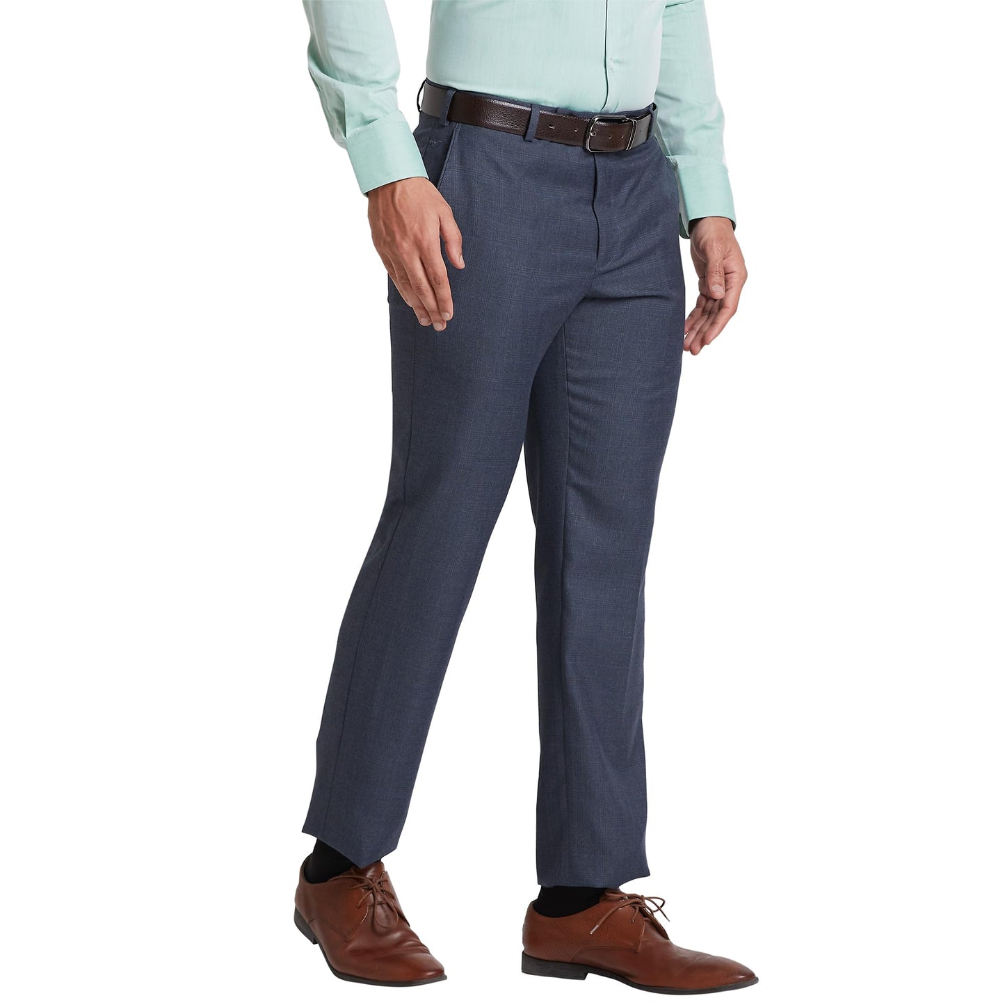 Park Avenue Men's Smart Fit Formal Trousers, Poly-Viscose Blend Check Pattern, Mid Rise, Performance Executive Wear | Medium Blue