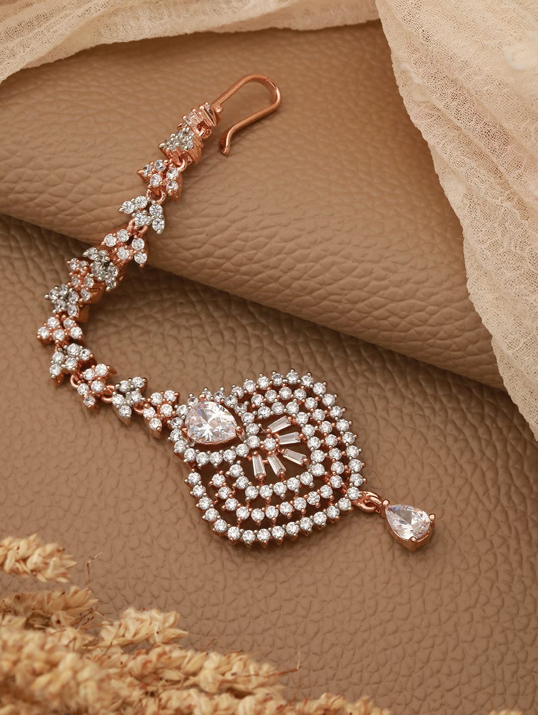 Saraf RS Jewellery-Beautiful shaped Maang Tikka AD studded Rose for Women & Girls