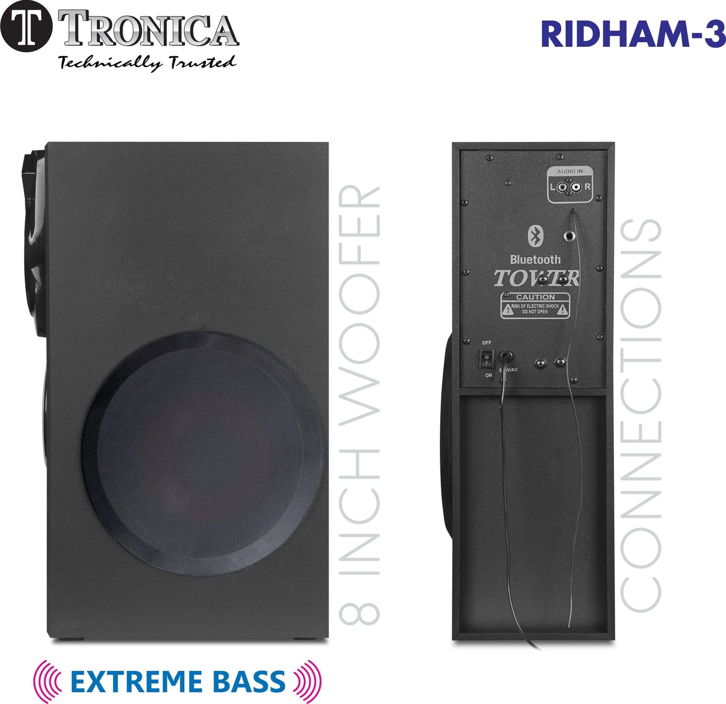 TRONICA RIDHAM 3 - The Powerful Bluetooth 100W Home Theater DJ Speaker with Vivid Light Effects, Supports PenDrive/SD Card/FM/TV/Aux with Remote & Free Wireless Mic