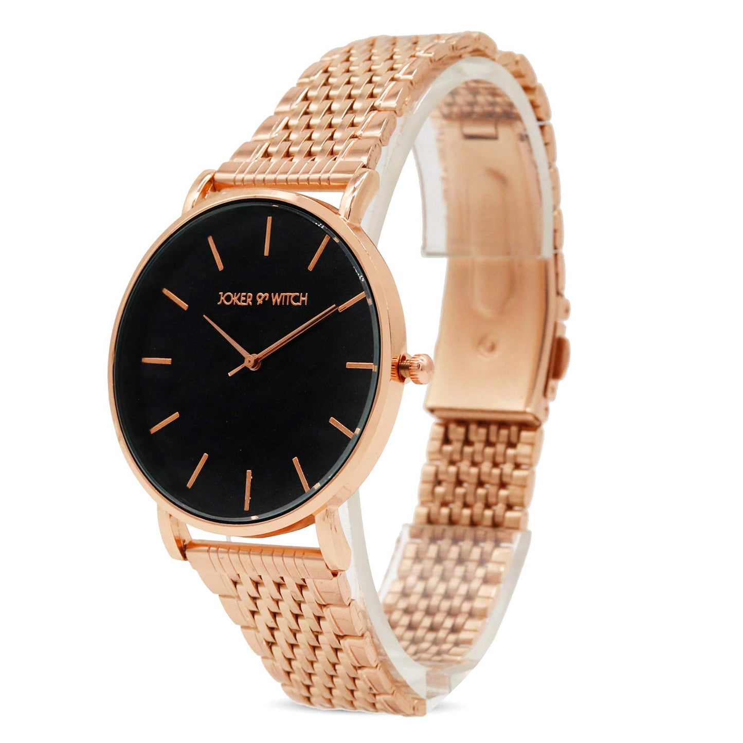 Joker & Witch Stainless Steel Casual Analogue Women Watch(Black Dial Rose Gold Colored Strap)-Jwbs82, Rose Gold Band