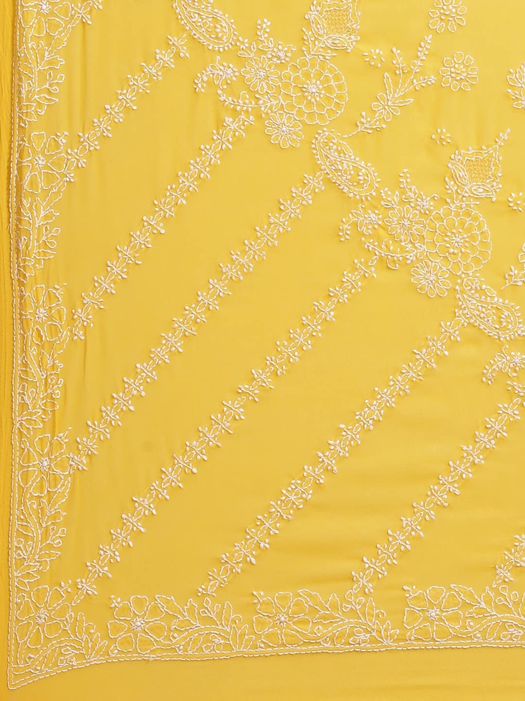 Ada Hand Embroidered Lucknow Chikankari Women's Georgette Saree with Unstitched Blouse Piece A311340 Yellow