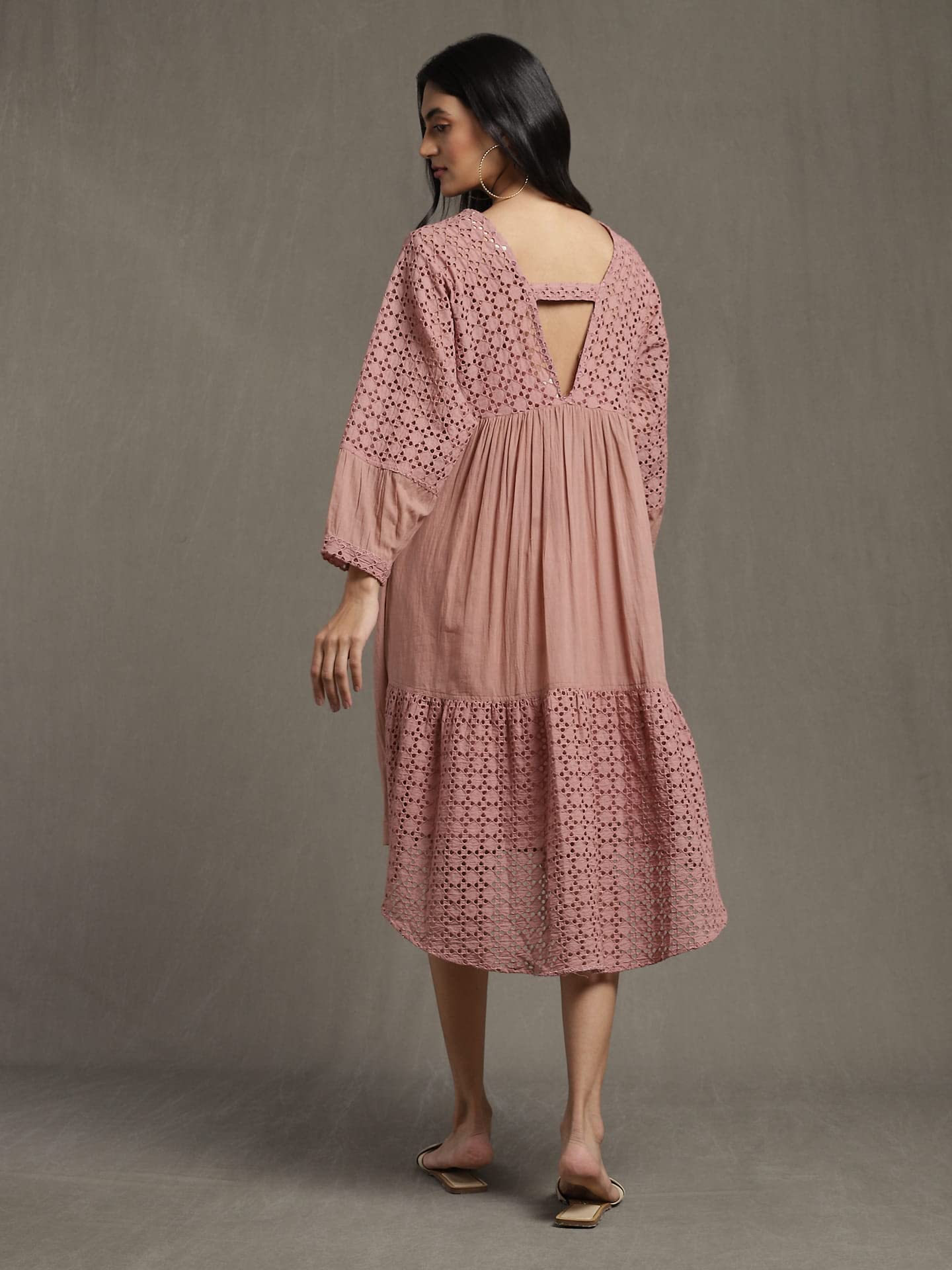 Ritu Kumar Pink Gathered Schiffli Short Dress