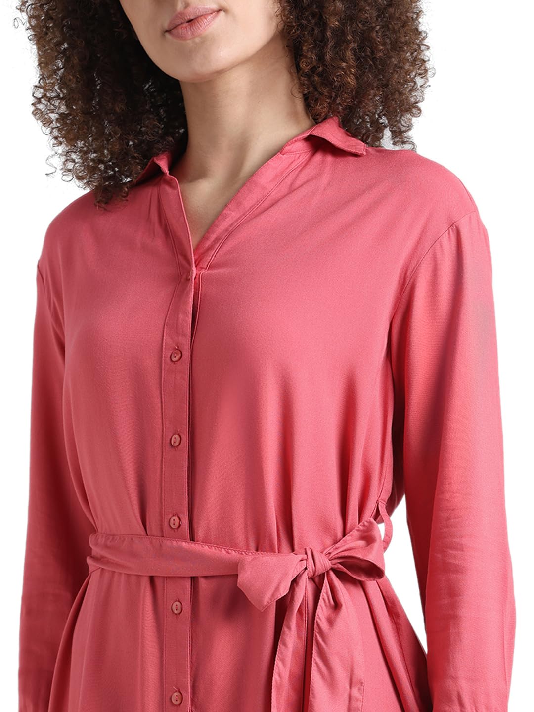 ONLY Women Solid Viscose Above Knee Pink Shirt Dress