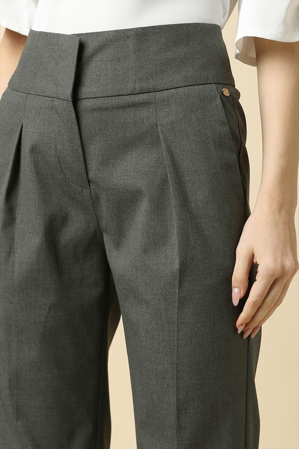 Allen Solly Women Grey Textured Formal Trousers
