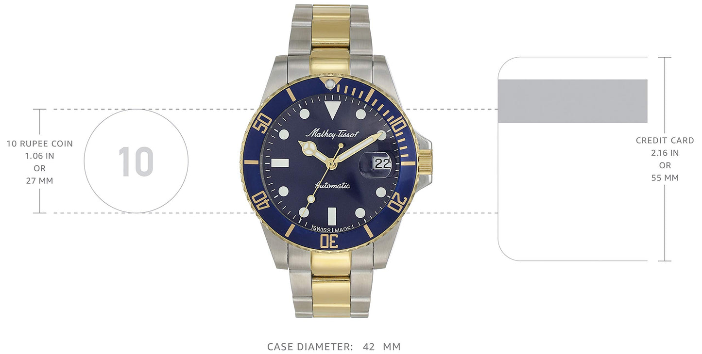 Mathey-Tissot Stainless Steel Swiss Made Automatic Vintage Analog Blue Dial Men's Watch - H901Atbbu