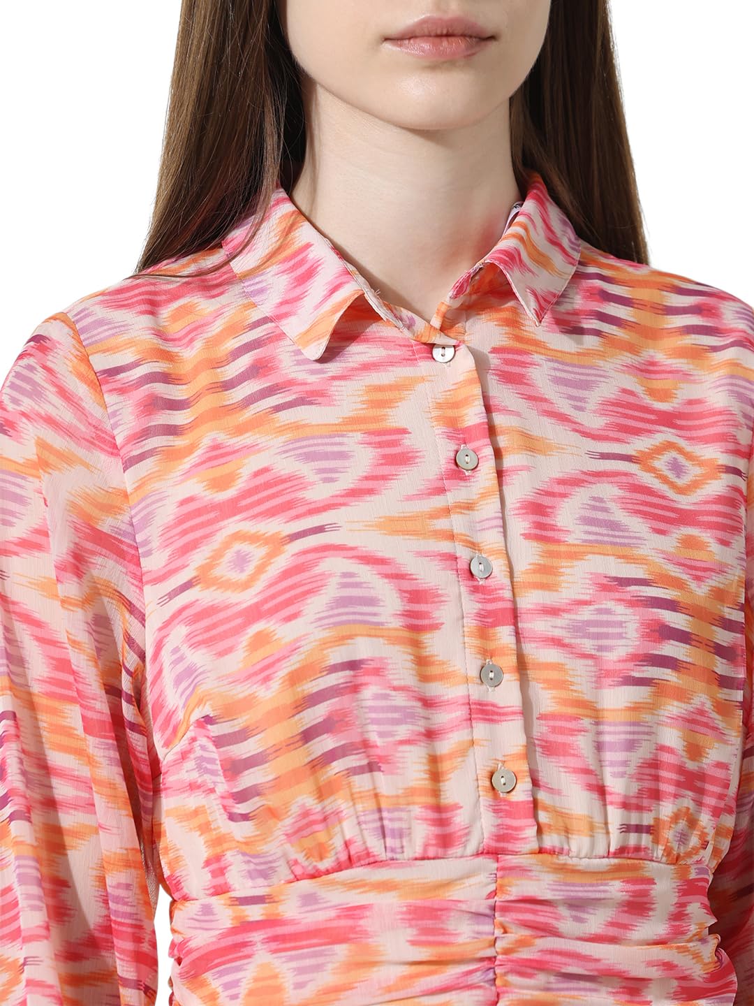 ONLY Women Printed Polyester Above Knee Pink Shirt Dress