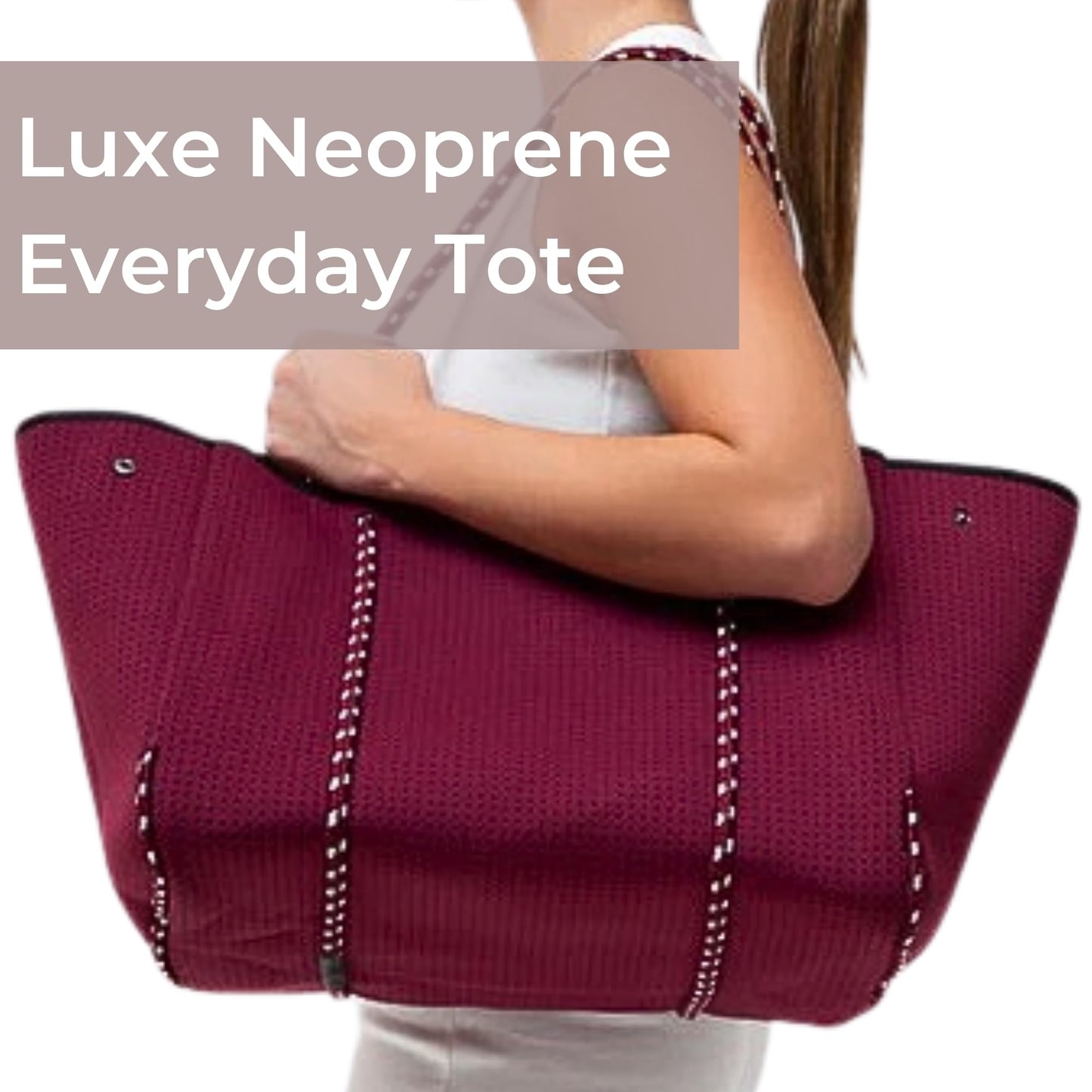 POPUPS Large Neoprene Tote Bag for Women - Everyday Designer Handbag for Travel Work and Beach with Pockets and Zipper Pouch, Berry, X-Large, Berry