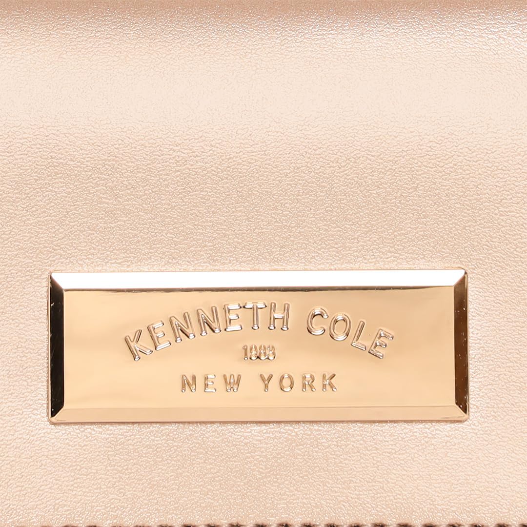 KENNETH COLE Ladies Front Flap Wallet | Women's Tri-fold Clutch Organizer with a Wide 3-Quarter Opening Zip-Around Compartment | Premium PU Leather | Sturdy, Stylish & Secure, GOLD