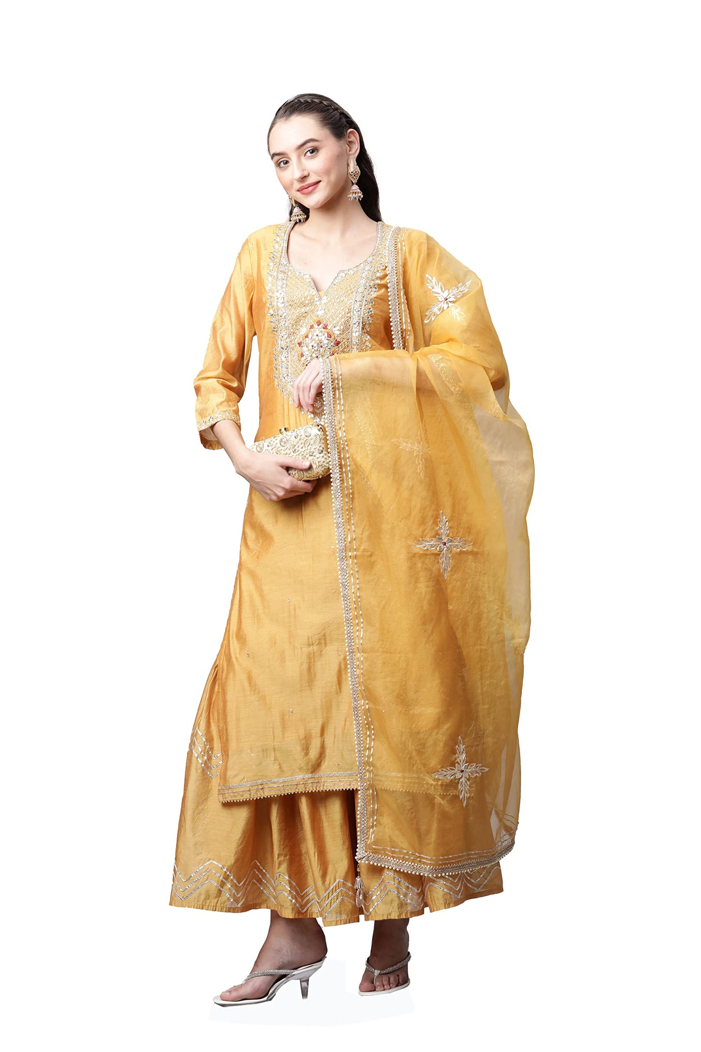 Divena Yellow Gold Solid Chenderi Kurta Sharara Set with Dupatta-DK0738-S